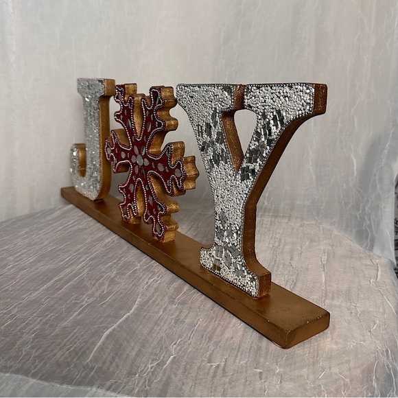 Tribal Design Beaded Christmas Joy Seasonal Holiday home Decor Sign Table Accent - Picture 9 of 16